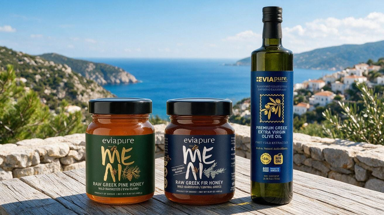 Evia coastline with Greek sparkling water